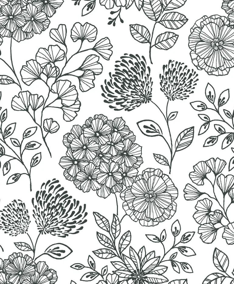 2975-26203 Ada Black Floral Wallpaper