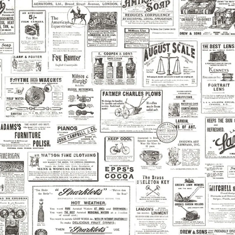 3123-64272 Adamstown Ivory Newspaper Classifieds Wallpaper