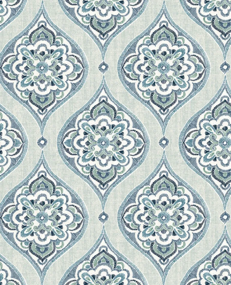 2821-25146 Adele Aqua Damask Wallpaper