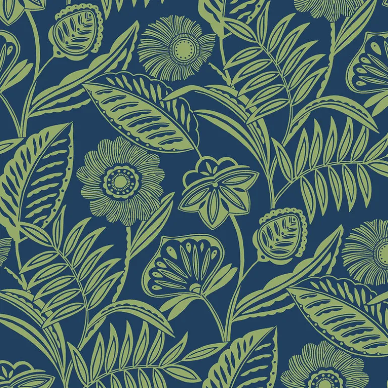 2969-87527 Alma Blue Tropical Floral Wallpaper