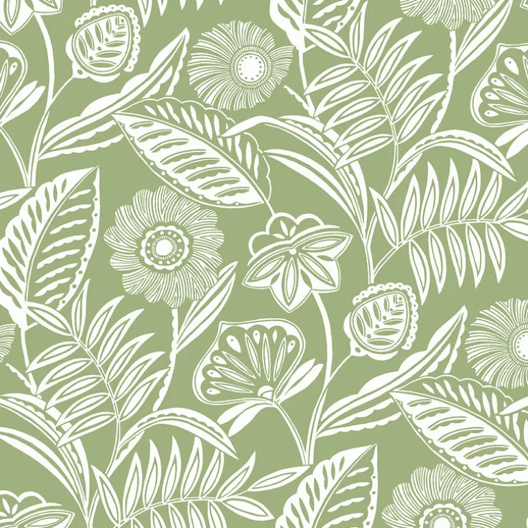 2969-87530 Alma Green Tropical Floral Wallpaper