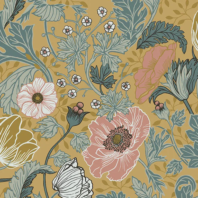 2948-33002 Anemone Mustard Floral Wallpaper