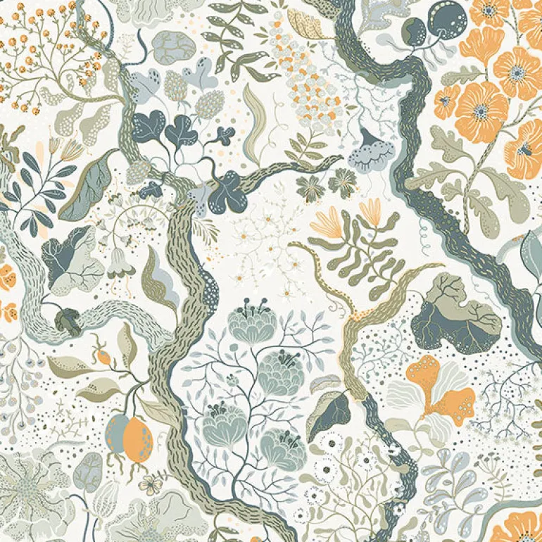 2932-65103 Ann Turquoise Floral Vines Wallpaper