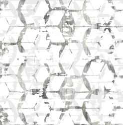 2969-26043 Augustine Black Distressed Geometric Wallpaper