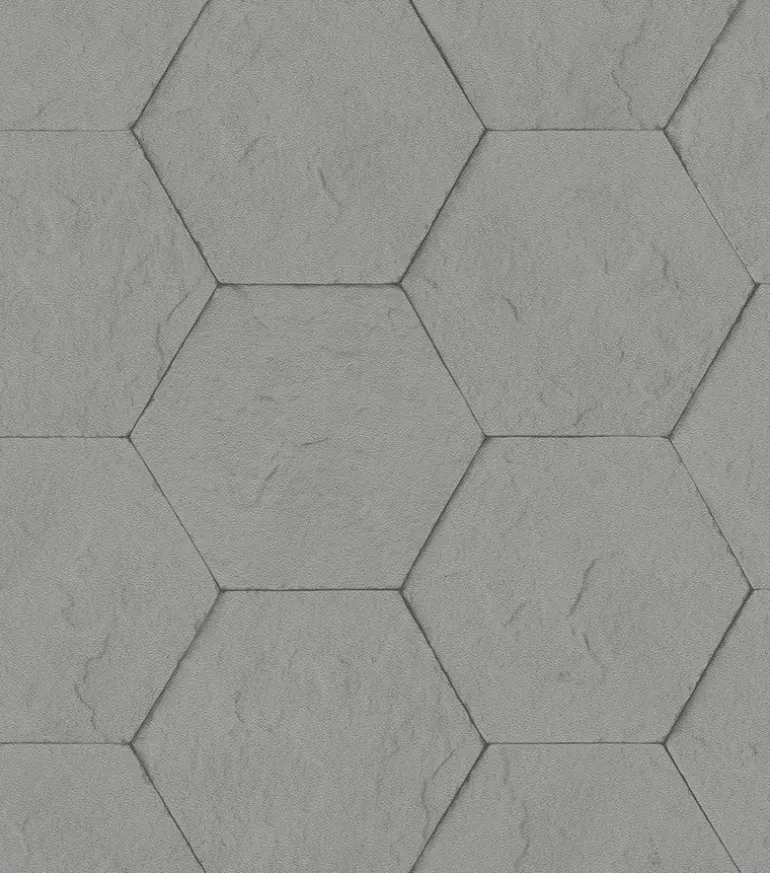 4015-427127 Bascom Dark Grey Stone Hexagon Wallpaper