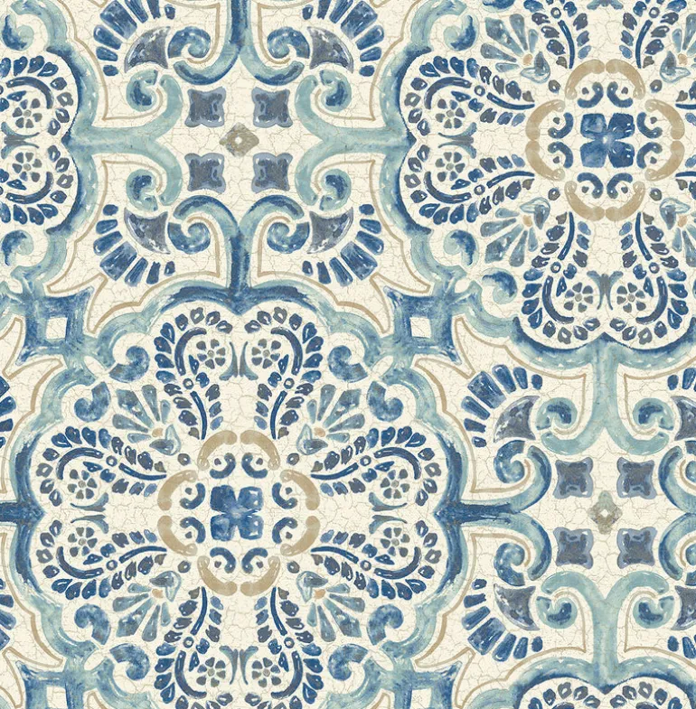 2922-24046 Bayard Blue Tile Wallpaper
