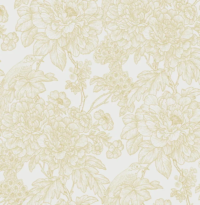 2901-25413 Birds of Paraside Breeze Mustard Floral Wallpaper