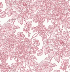 2901-25410 Birds of Paraside Breeze Red Floral Wallpaper