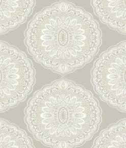 3117-12301 Bolinas Grey Medallion Wallpaper