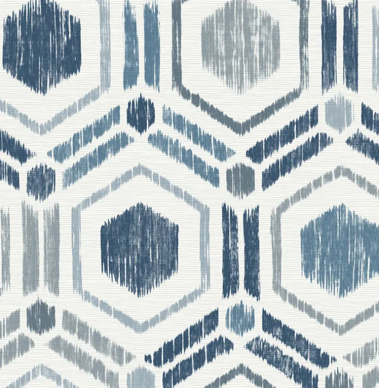2901-25433 Borneo Blue Geometric Grasscloth Wallpaper