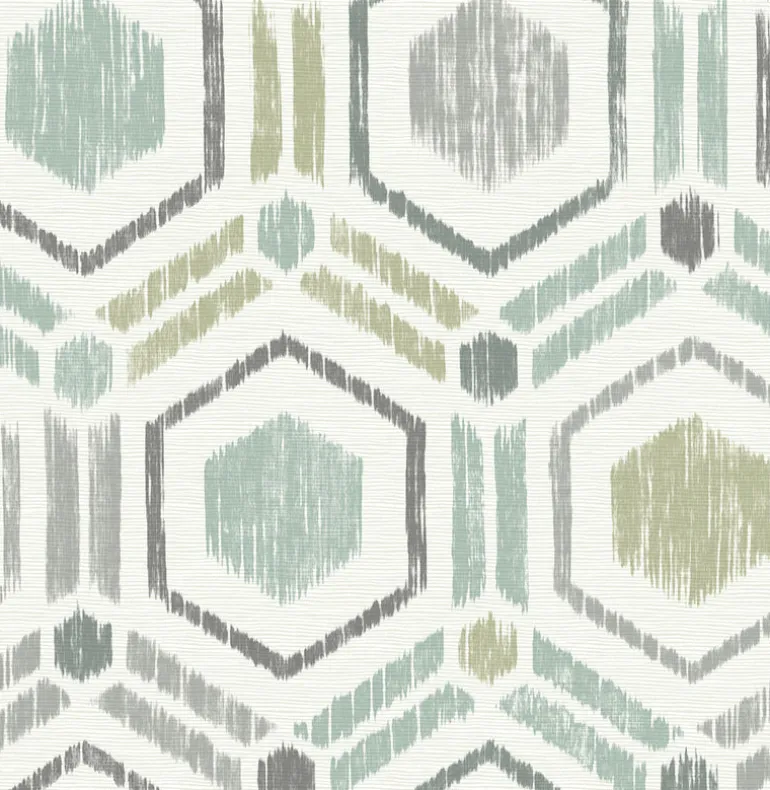 2901-25435 Borneo Light Green Geometric Grasscloth Wallpaper