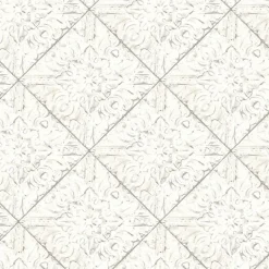 3119-13091 Brandi White Metallic Faux Tile Wallpaper
