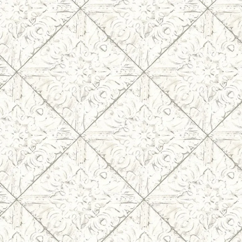 3119-13091 Brandi White Metallic Faux Tile Wallpaper