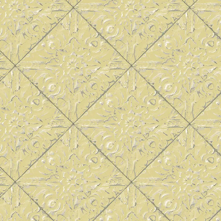 3119-13093 Brandi Yellow Metallic Faux Tile Wallpaper