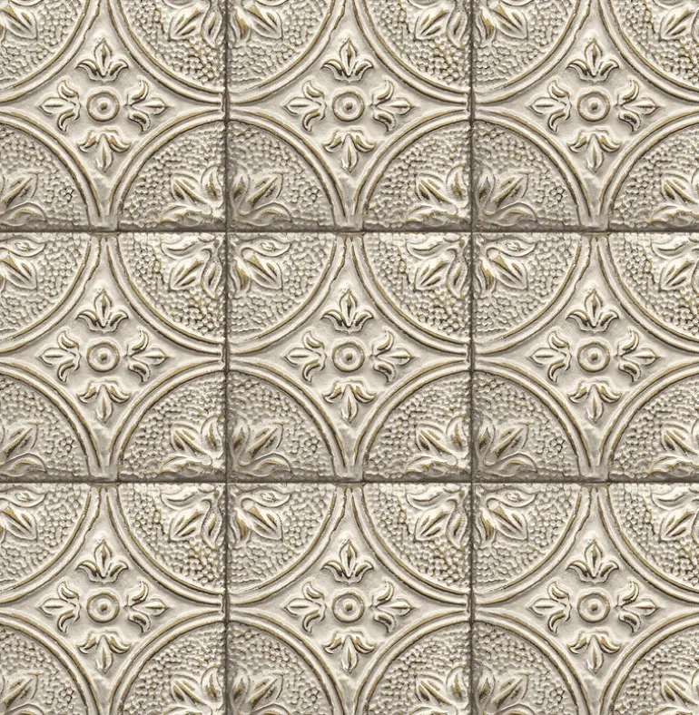 2767-23764 Brasserie White Tin Ceiling Tile Wallpaper