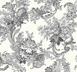 2927-81600 Carmel Black Baroque Florals Wallpaper