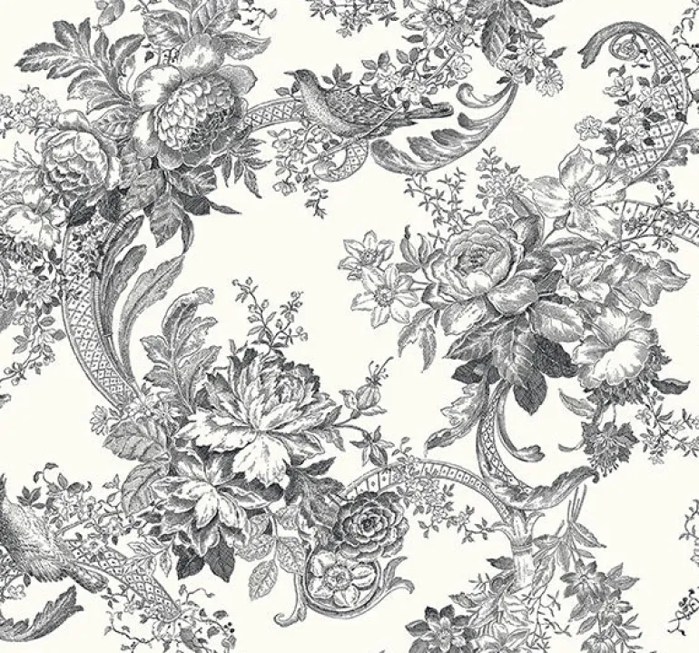2927-81600 Carmel Black Baroque Florals Wallpaper