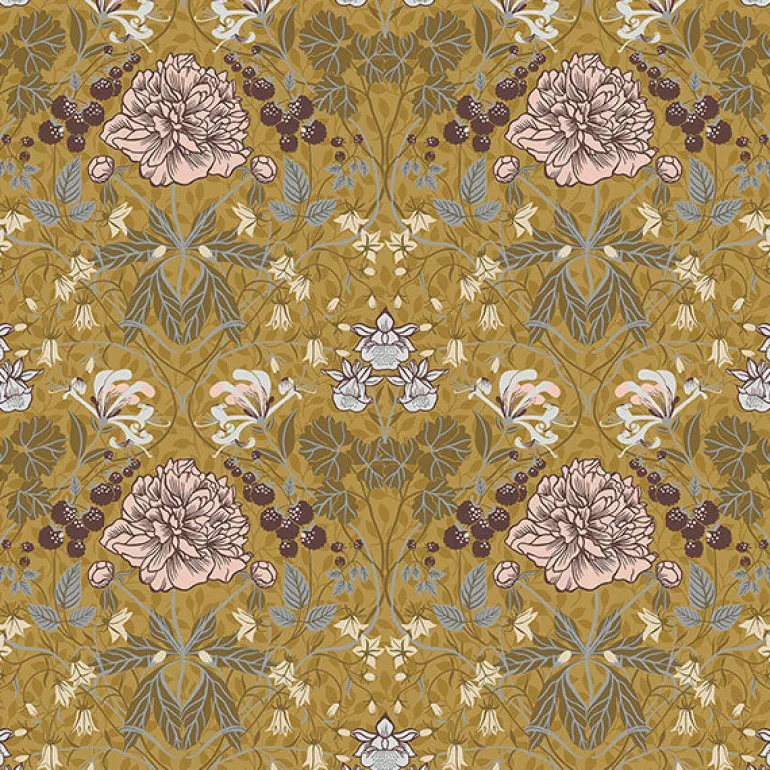 2948-28016 Celestine Mustard Floral Wallpaper