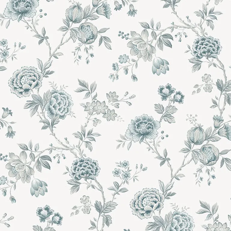 3123-02215 Chrysanthemum Teal Jacobean Wallpaper