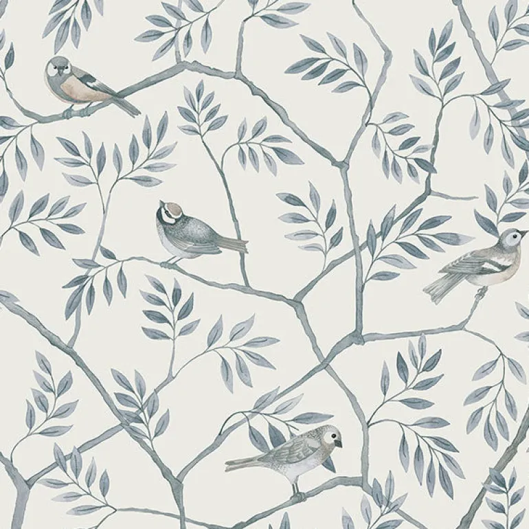 2948-27016 Crossbill Light Blue Branches Wallpaper