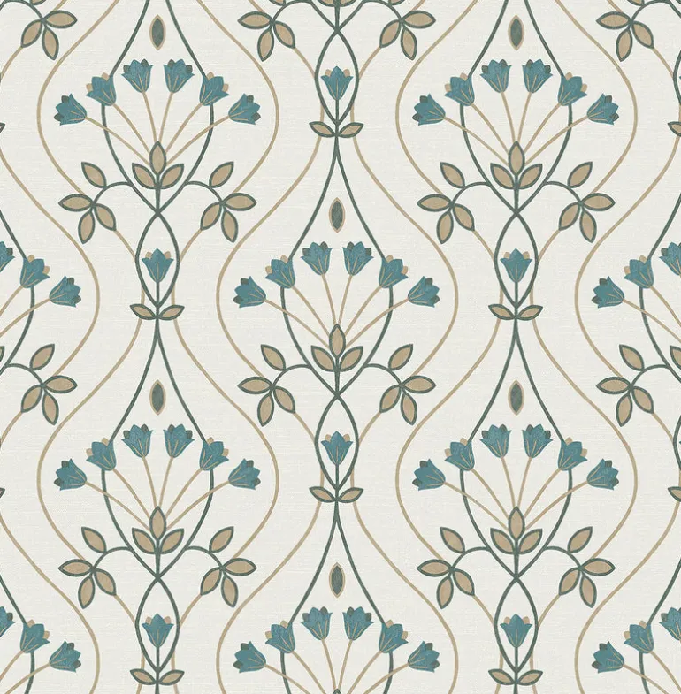 2970-26145 Dard Teal Tulip Ogee Wallpaper