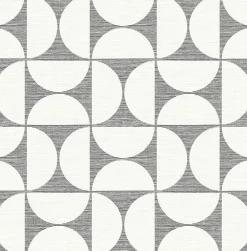 2904-25672 Deedee Black Geometric Faux Grasscloth Wallpaper