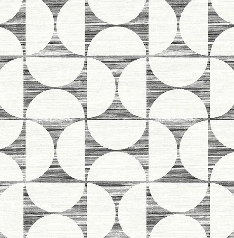 2904-25672 Deedee Black Geometric Faux Grasscloth Wallpaper