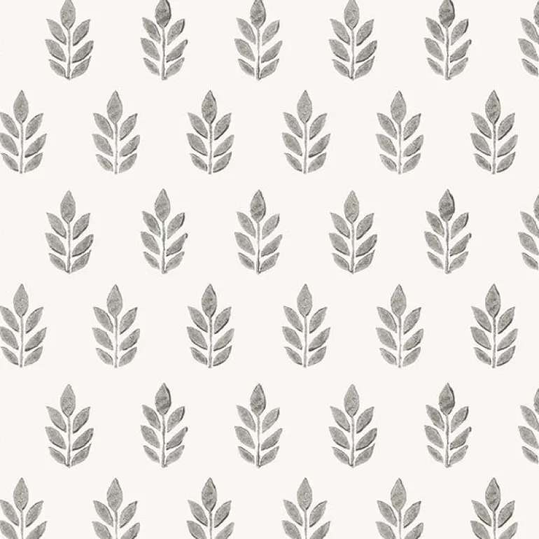 3122-11300 Ervic Charcoal Leaf Block Print Wallpaper