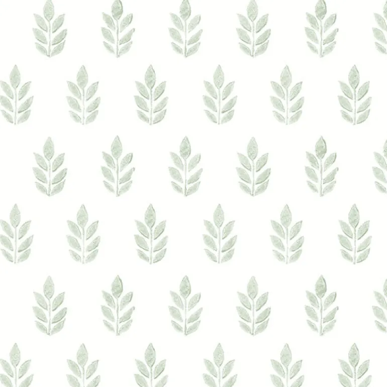 3122-11304 Ervic Green Leaf Block Print Wallpaper
