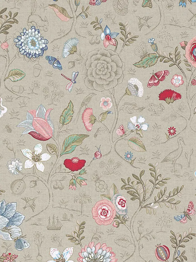 375001 Espen Khaki Floral Wallpaper