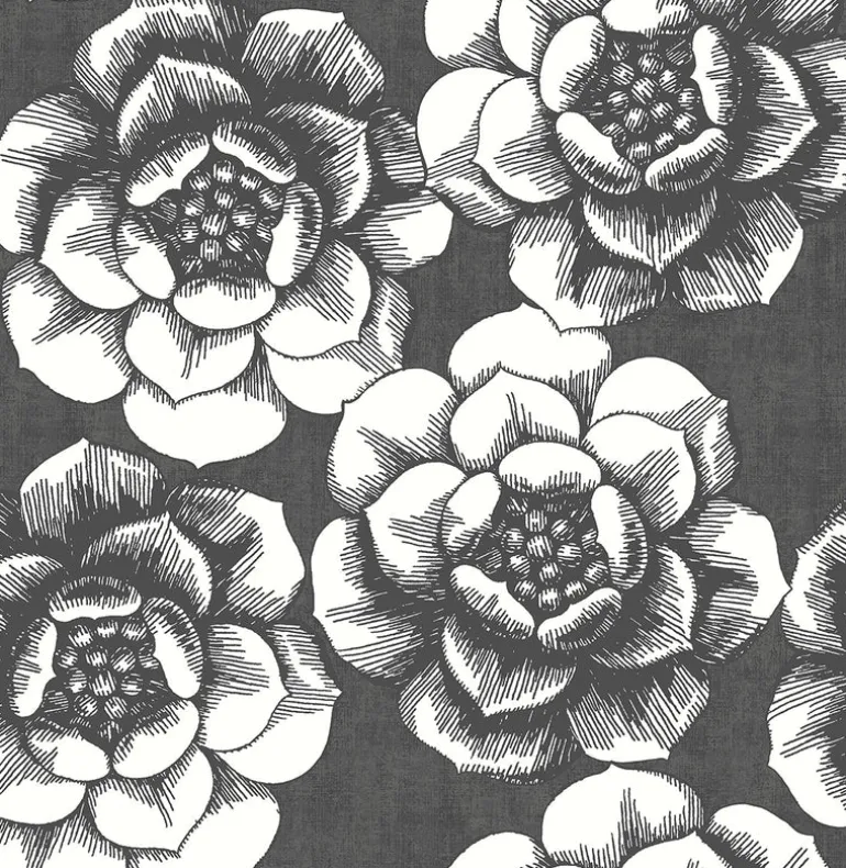 2763-24206 Fanciful Black Floral Wallpaper