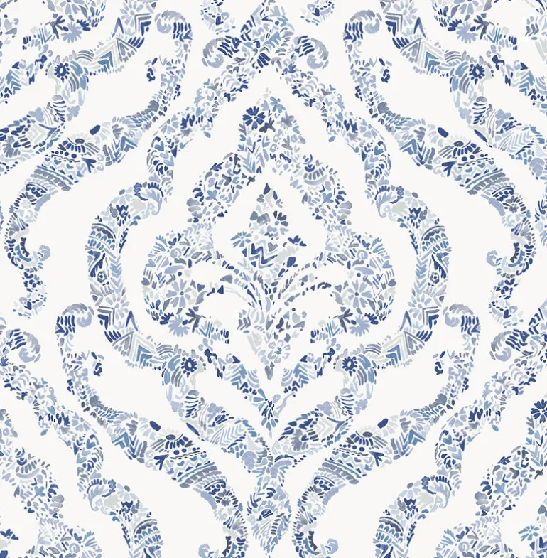 2901-25403 Featherton Blue Floral Damask Wallpaper