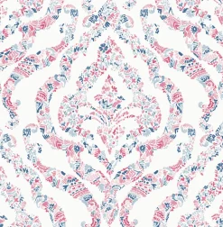 2901-25400 Featherton Coral Floral Damask Wallpaper