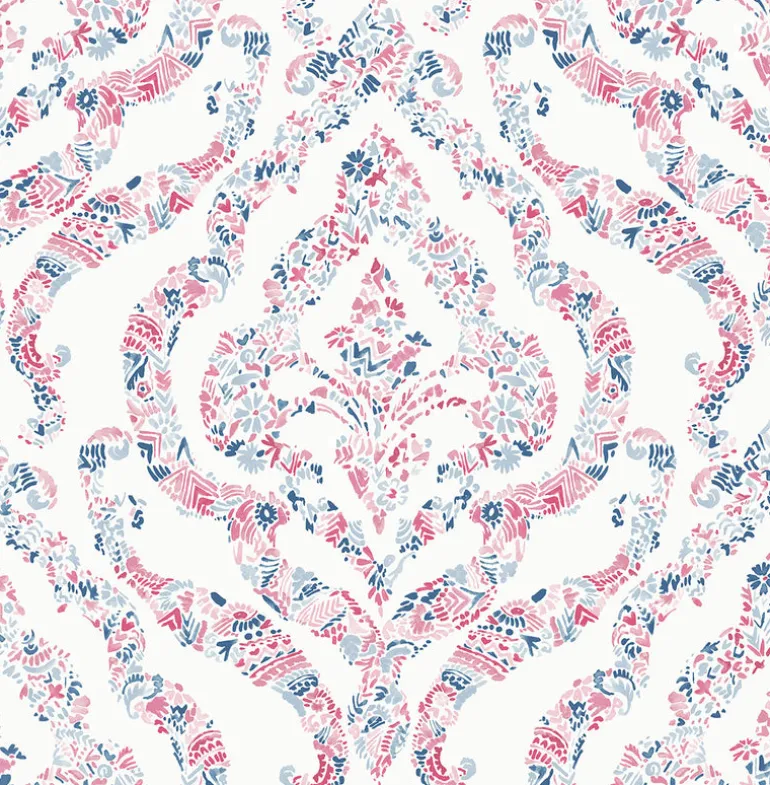 2901-25400 Featherton Coral Floral Damask Wallpaper