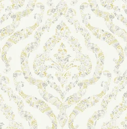 2901-25401 Featherton Mustard Floral Damask Wallpaper