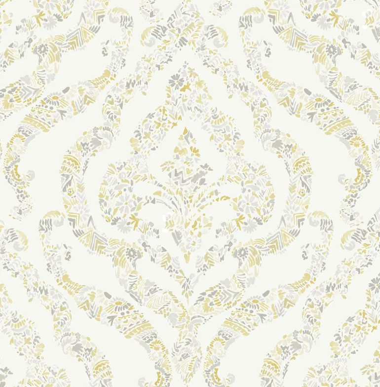 2901-25401 Featherton Mustard Floral Damask Wallpaper