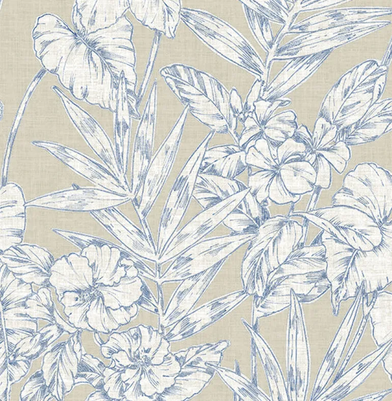 2744-24107 Fiji Navy Floral Wallpaper