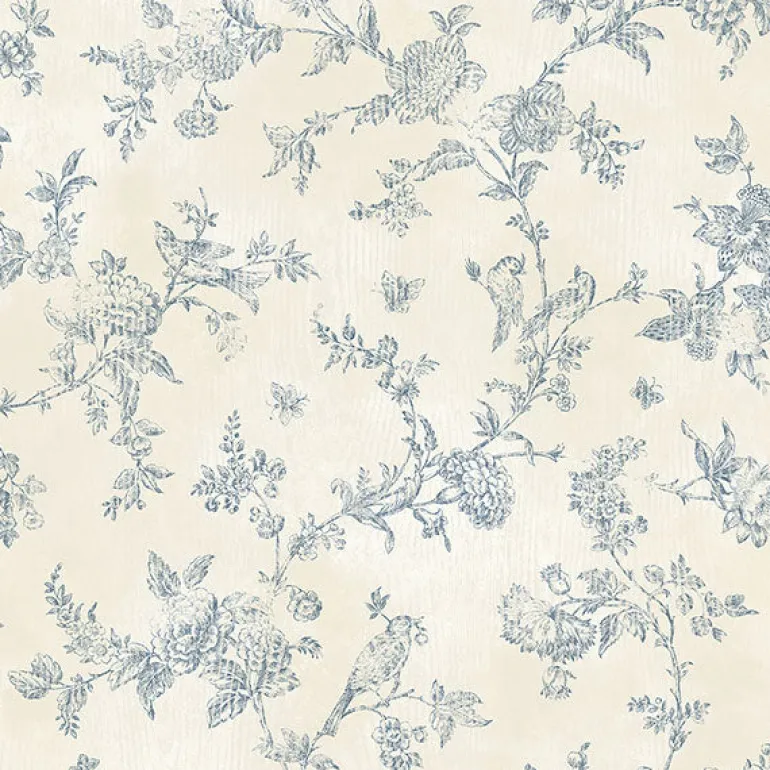 2904-02192 French Nightingale Blue Trail Wallpaper