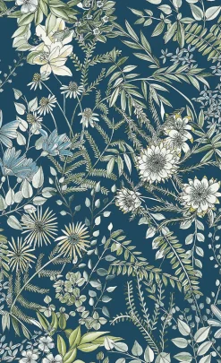 2821-12902 Full Bloom Navy Floral Wallpaper