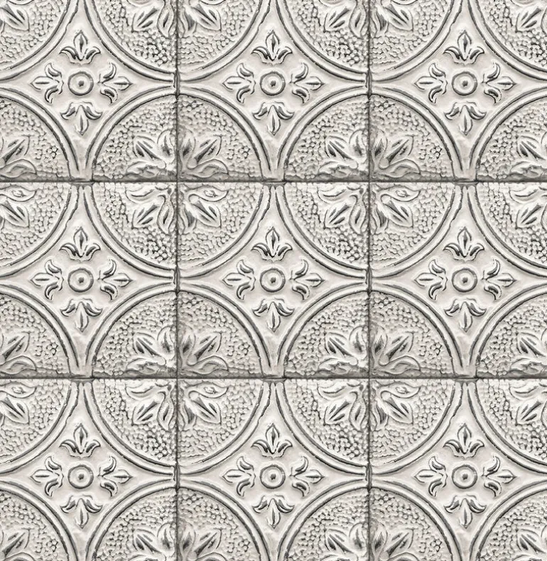 2766-23763 Houston White Tin Tile Wallpaper