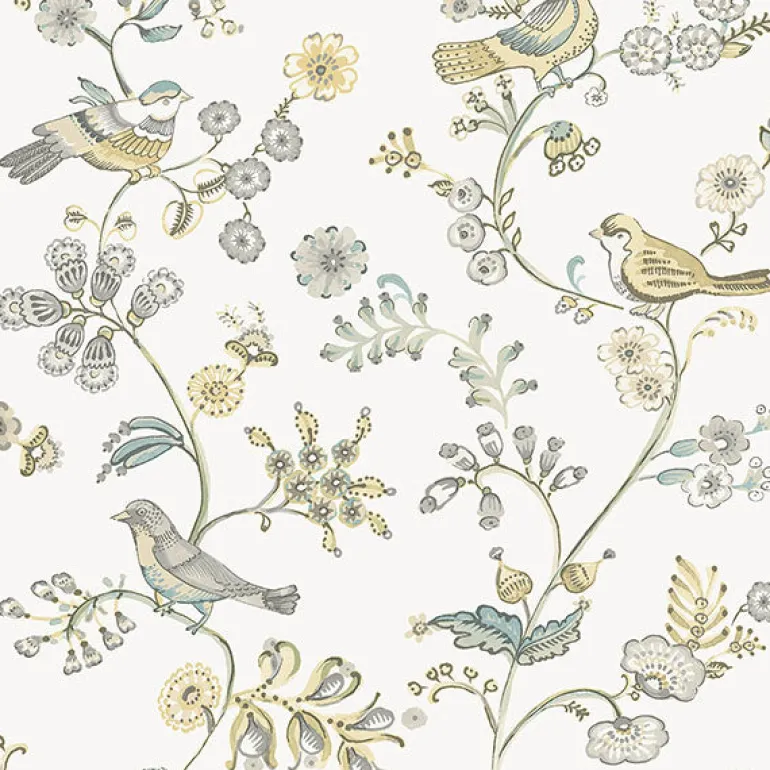 3122-10800 Jinjur Light Yellow Bird Trail Wallpaper