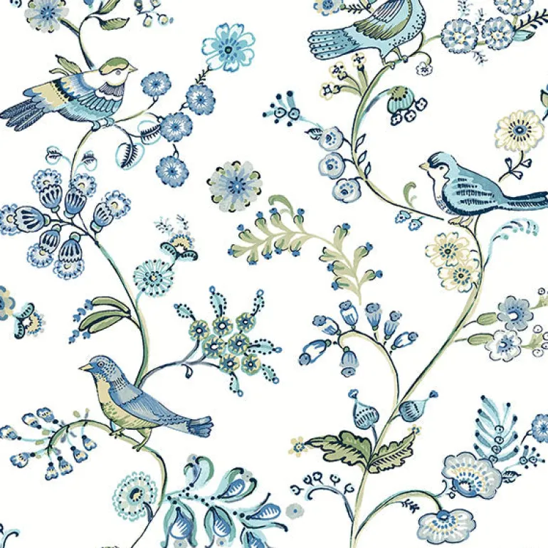 3122-10802 Jinjur Teal Bird Trail Wallpaper