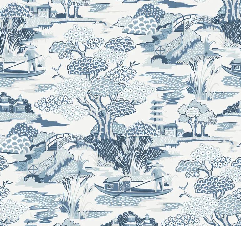 2901-87507 Joy De Vie Blue Toile Wallpaper