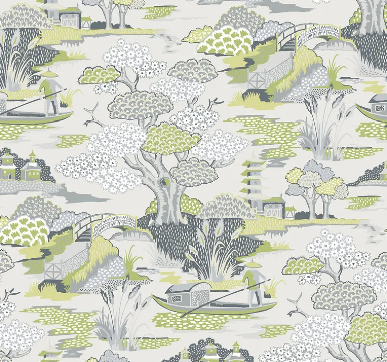 2901-87508 Joy De Vie Green Toile Wallpaper