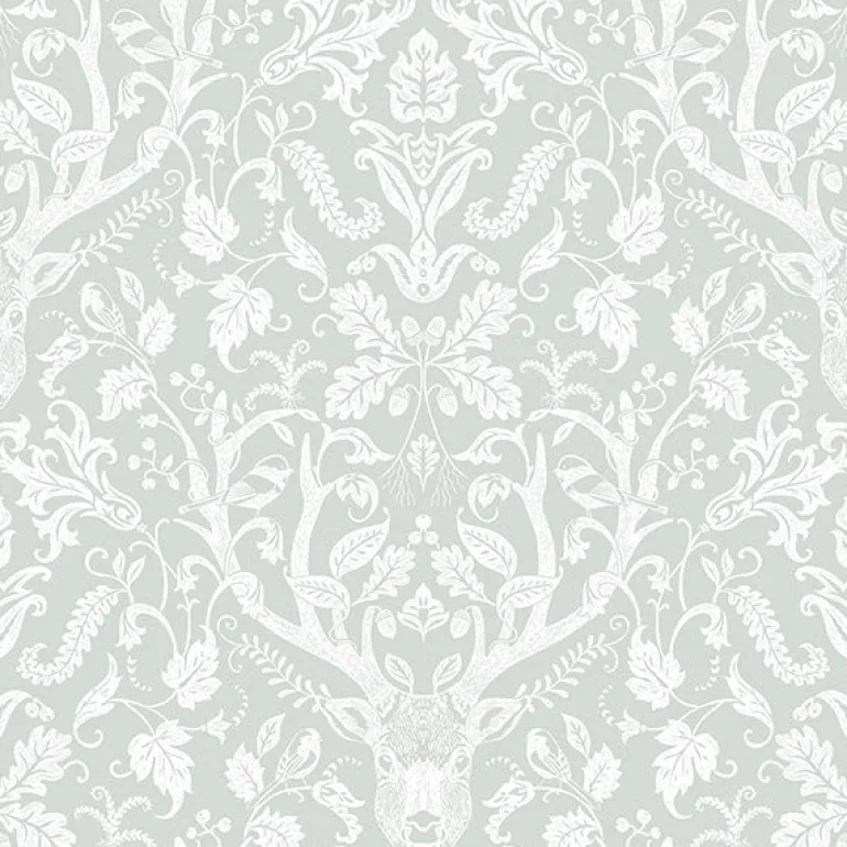 3118-12702 Kiwassa Grey Antler Damask Wallpaper