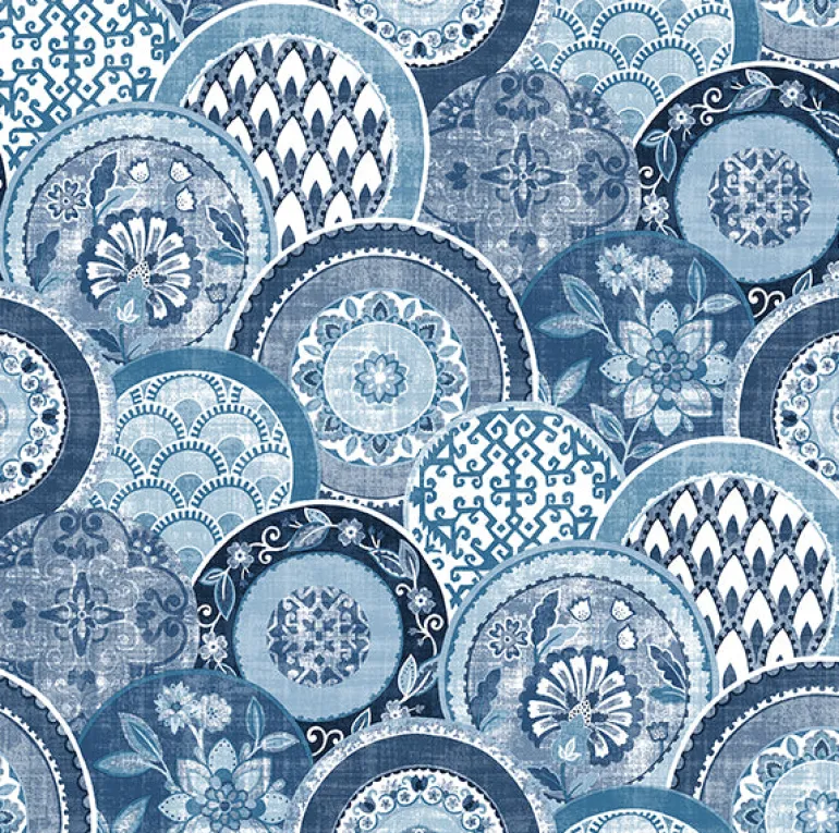 2744-24148 Laguna Blue Plate Wallpaper
