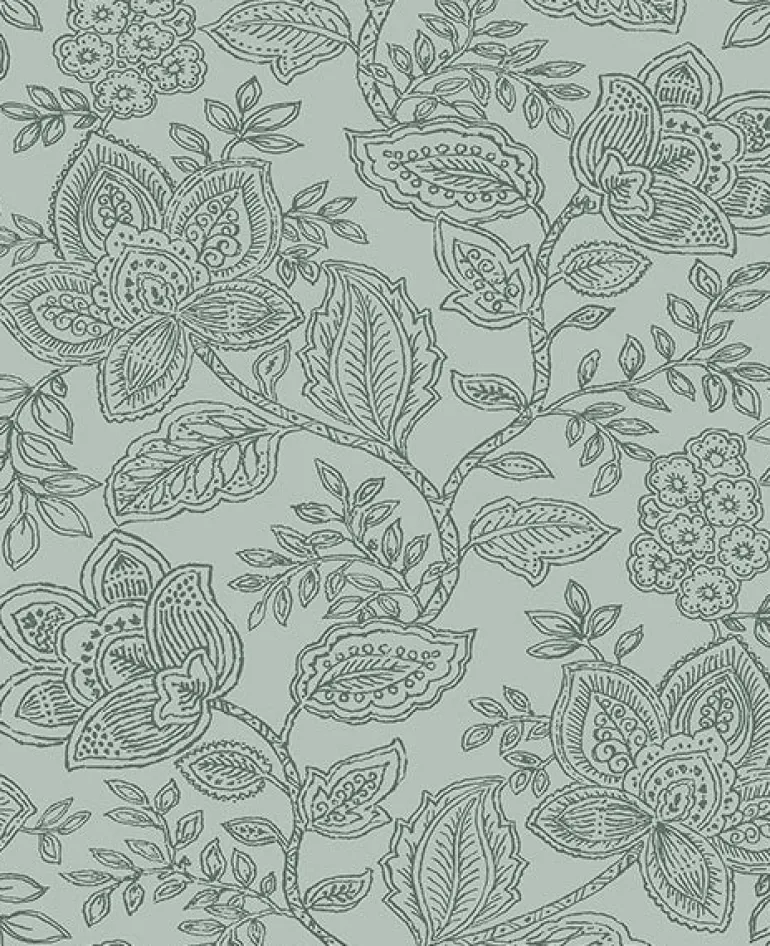 2861-25737 Larkin Green Floral Wallpaper