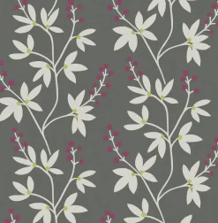 2901-25439 Linnea Elsa Dark Brown Botanical Trail Wallpaper