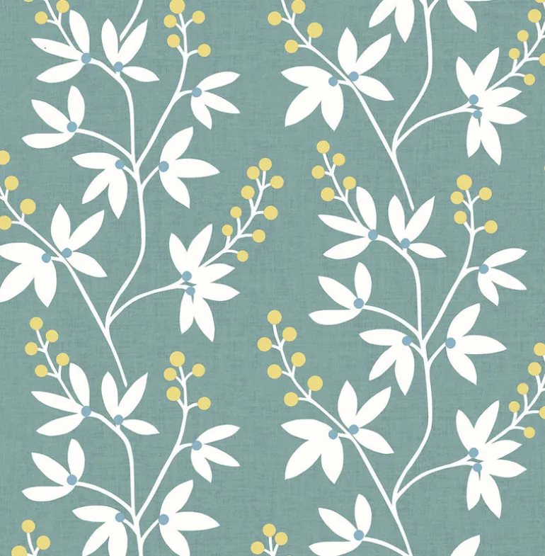 2901-25440 Linnea Elsa Teal Botanical Trail Wallpaper