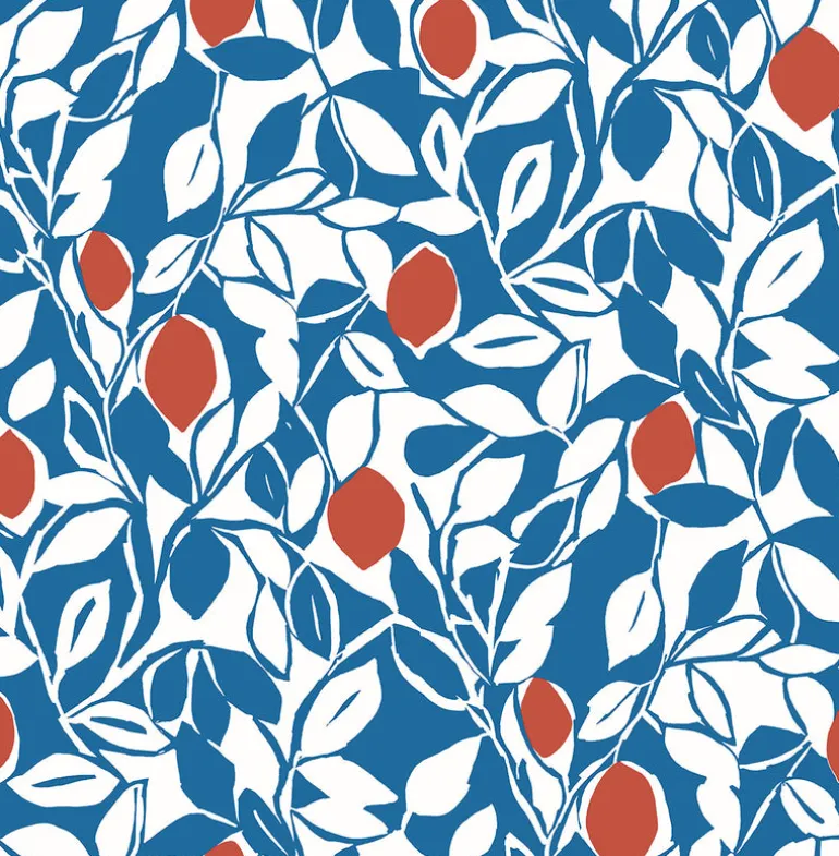 2969-26024 Loretto Blue Citrus Wallpaper